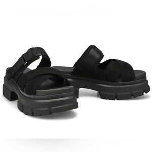 UGG Ashton Black Platform Slide Sandals Size 9 Women’s Chunky Criss Cross Strap